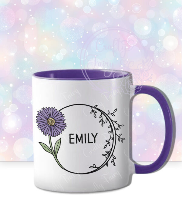 personalised september birth flower purple aster mug gift
