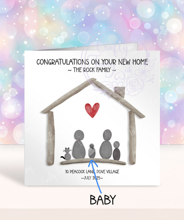 personalised new home pebble family congratulations greetings card