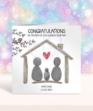 personalised new baby birth pebble print family congratulations card