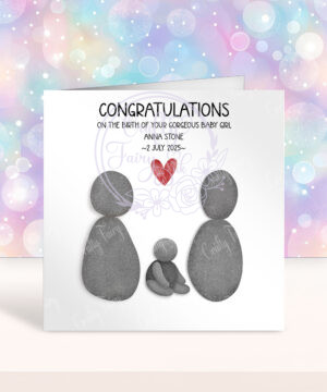 personalised new baby birth pebble print family congratulations card