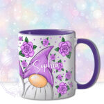 personalised gonks with purple roses mug gift