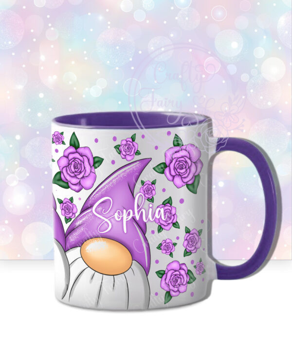 personalised gonks with purple roses mug gift