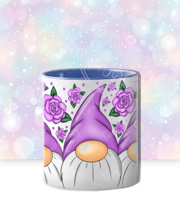 personalised gonks with purple roses mug gift