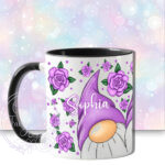 personalised gonks with purple roses mug gift