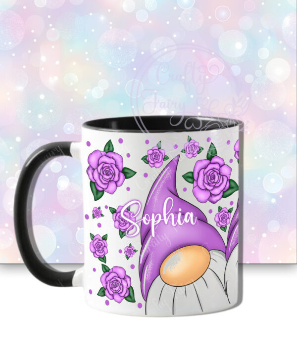 personalised gonks with purple roses mug gift