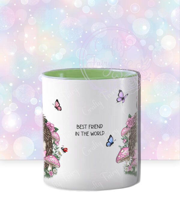 personalised hedgehog with pink mushrooms mug gift