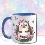 personalised hedgehog with pink mushrooms mug gift