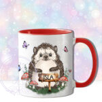 personalised hedgehog with red mushrooms mug gift