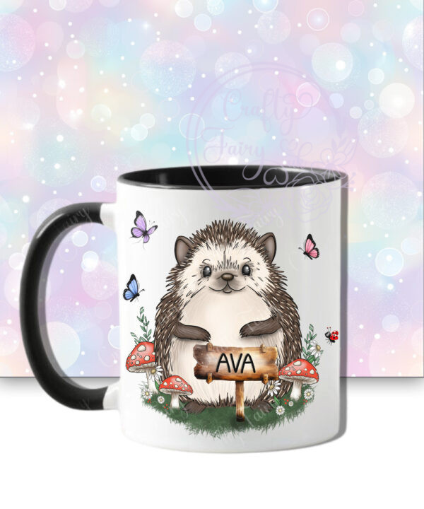 personalised hedgehog with red mushrooms mug gift