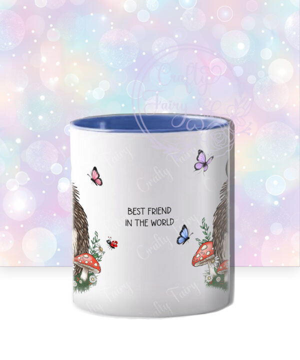 personalised hedgehog with red mushrooms mug gift
