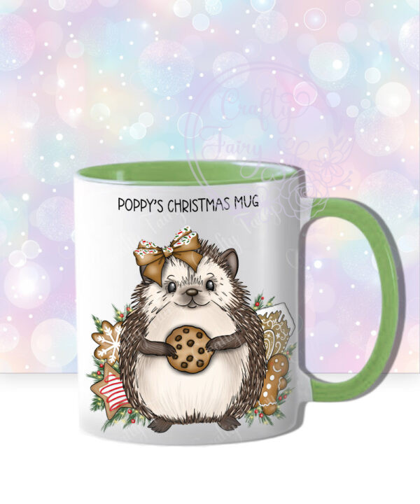 personalised christmas hedgehog with chocolate cookie mug gift