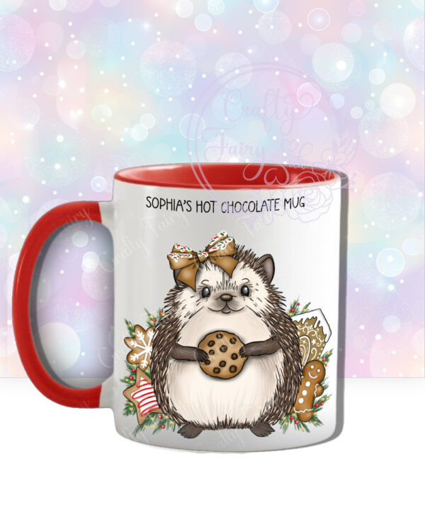 personalised christmas hedgehog with chocolate cookie mug gift