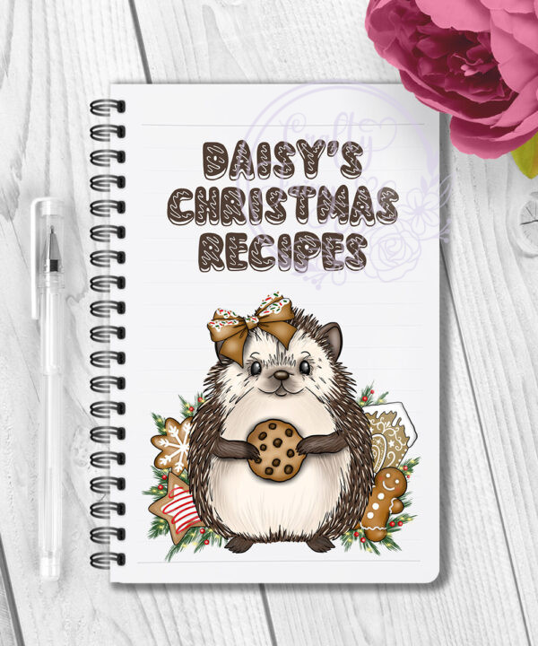 personalised christmas hedgehog with chocolate cookie a5 notebook gift