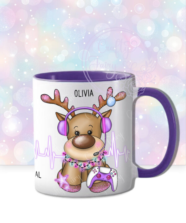 personalised christmas reindeer purple gamer girl mug gift