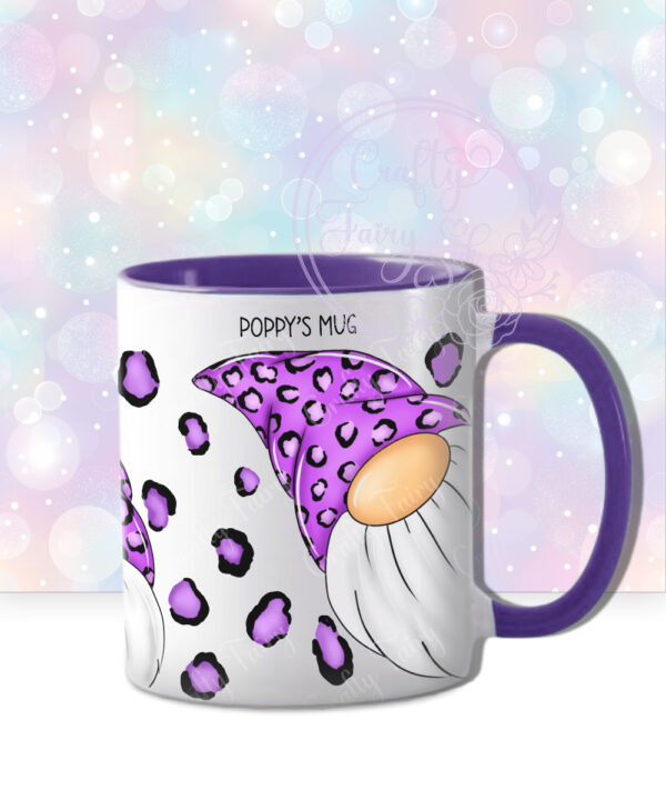 personalised gonks with purple leopard print hats mug gift