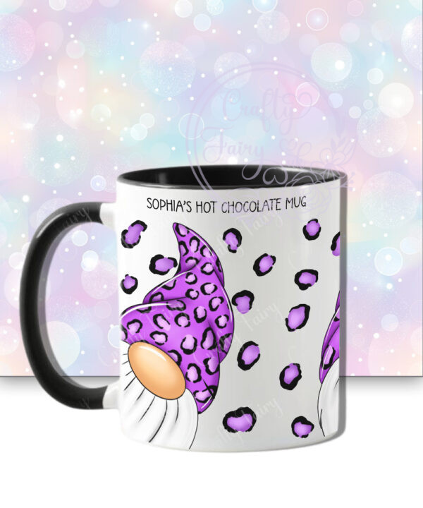 personalised gonks with purple leopard print hats mug gift