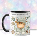 personalised christmas highland cow in sage green pj's mug gift