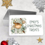 personalised christmas highland cow in sage green pj's medium tin
