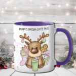 personalised reindeer pastel pink & green matcha latte christmas mug gift