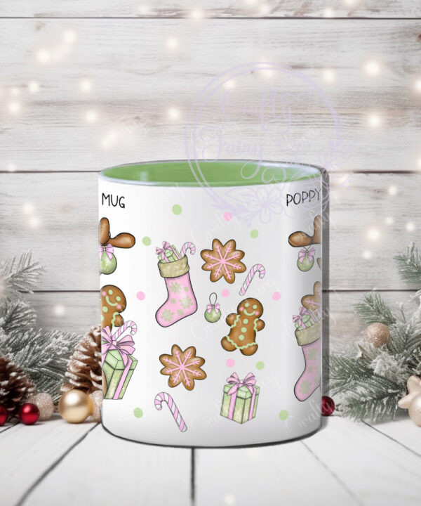 personalised reindeer pastel pink & green matcha latte christmas mug gift