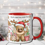 personalised reindeer in red santa hat christmas mug gift