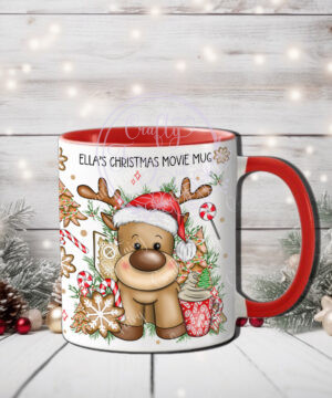 personalised reindeer in red santa hat christmas mug gift