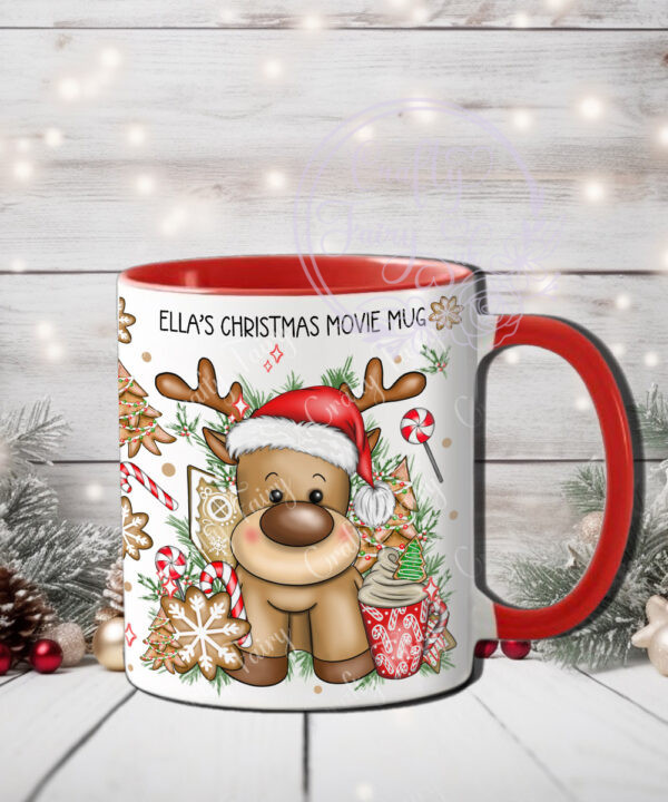 personalised reindeer in red santa hat christmas mug gift
