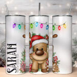 personalised reindeer in red santa hat christmas 600ml 20oz straight tumbler
