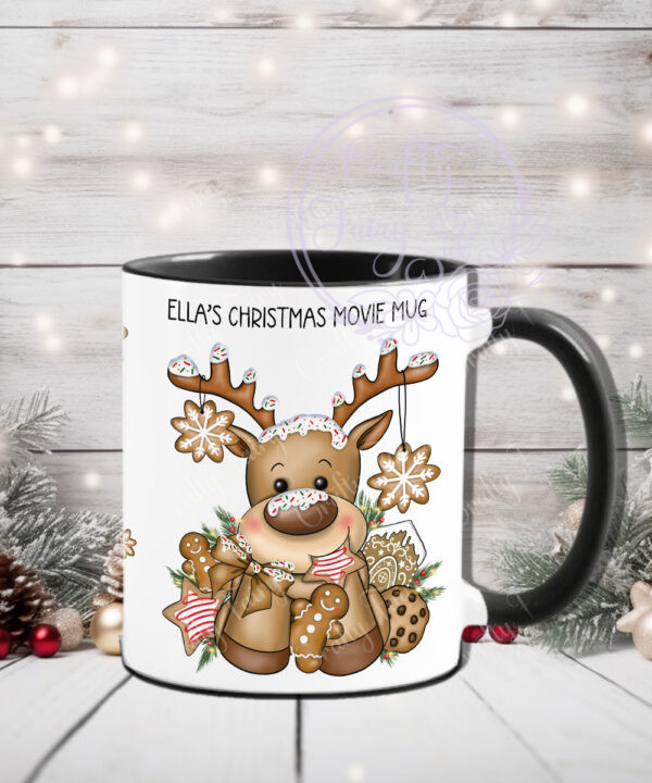 personalised iced reindeer and cookies christmas mug gift