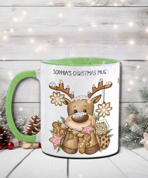 personalised iced reindeer and cookies christmas mug gift