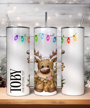 personalised iced reindeer and cookies christmas 600ml 20oz straight tumbler
