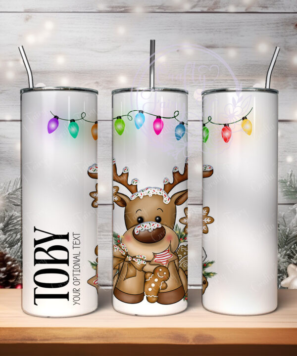 personalised iced reindeer and cookies christmas 600ml 20oz straight tumbler