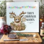 personalised iced reindeer and cookies christmas glass chopping board or worktop protector