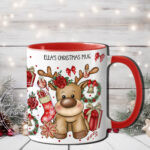 personalised reindeer and red roses christmas mug gift