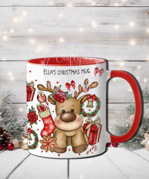 personalised reindeer and red roses christmas mug gift