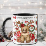 personalised reindeer and red roses christmas mug gift