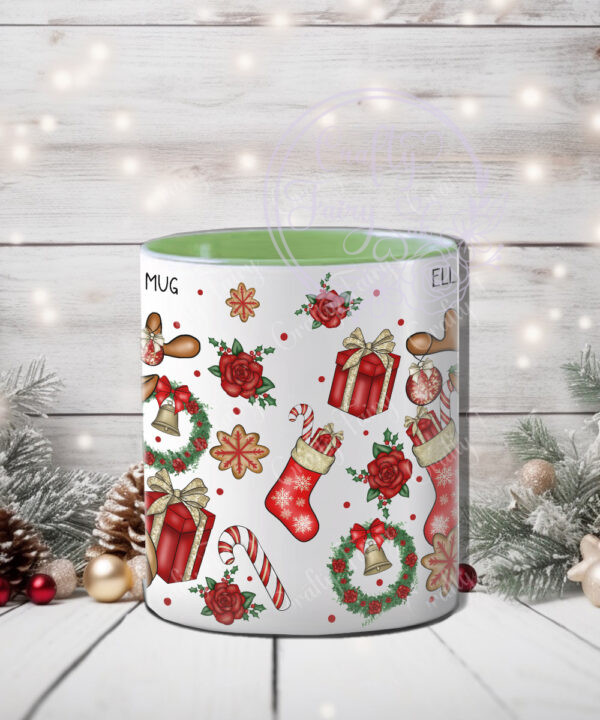 personalised reindeer and red roses christmas mug gift