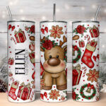 personalised reindeer and red roses christmas 600ml 20oz straight tumbler