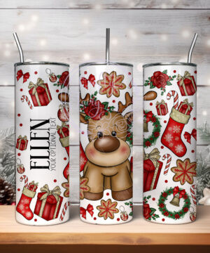 personalised reindeer and red roses christmas 600ml 20oz straight tumbler
