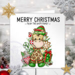 personalised giraffe elf christmas card