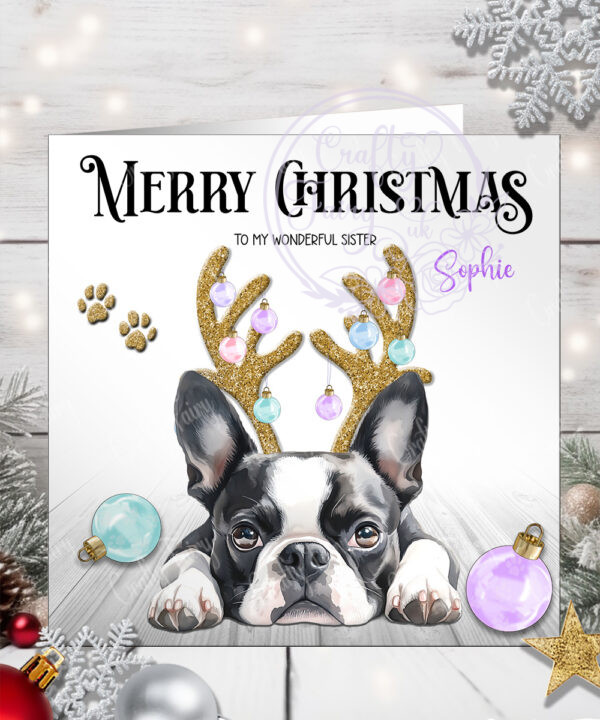 2785 0001 boston terrier personalised dogs baubles christmas cards 1