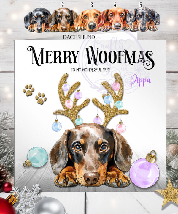 2791 dachshund personalised dog baubles christmas card granddaughter 1