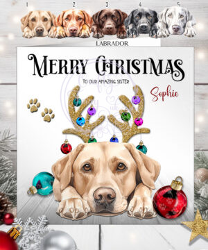 2796 labrador personalised dog baubles christmas card 1