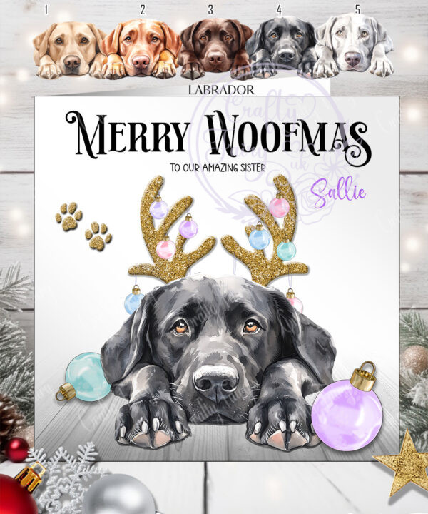 2796 labrador personalised dog baubles christmas card 2