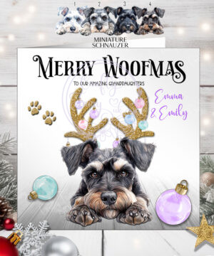 2797 miniature schnauzer personalised dog baubles christmas card 1