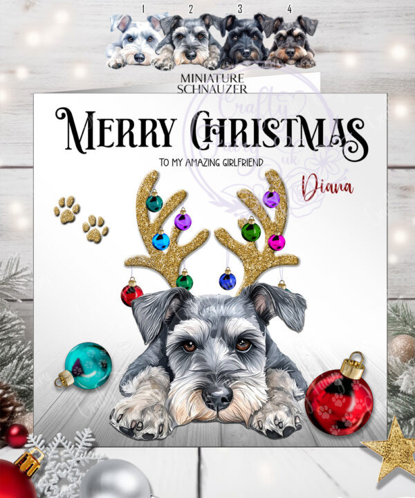 2797 miniature schnauzer personalised dog baubles christmas card 2