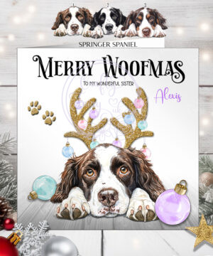 2799 springer spaniel personalised dog baubles christmas card 1