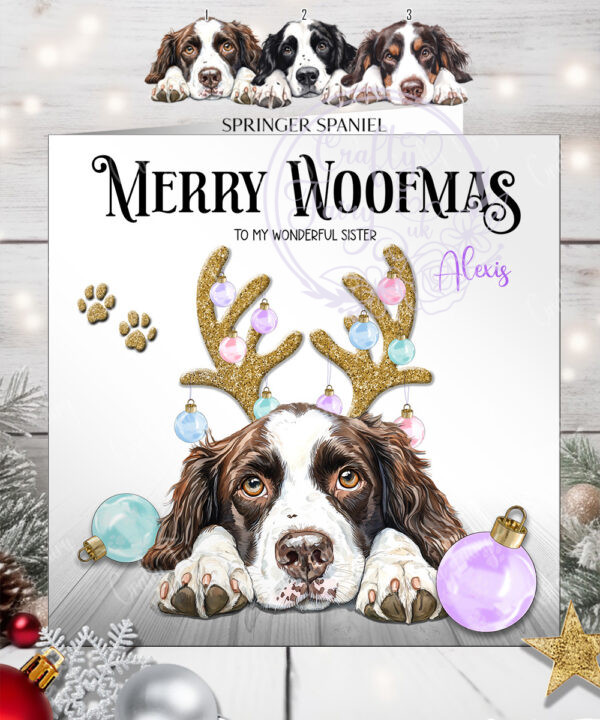 2799 springer spaniel personalised dog baubles christmas card 1