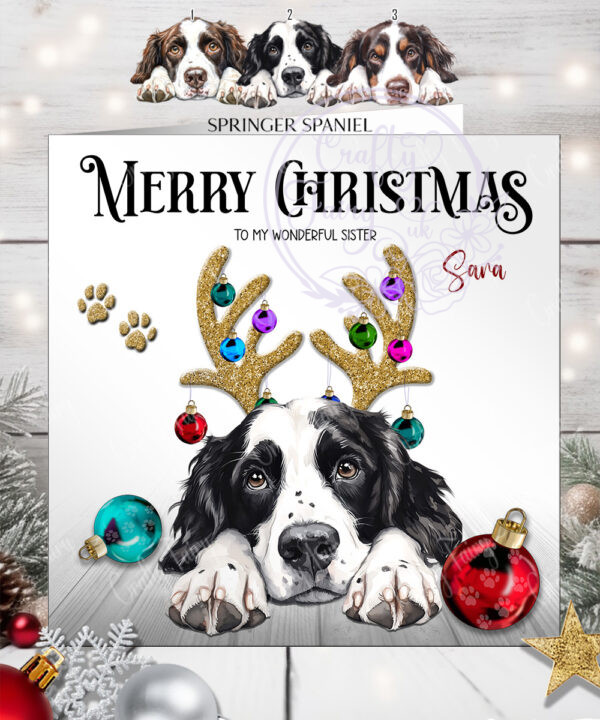 2799 springer spaniel personalised dog baubles christmas card 2