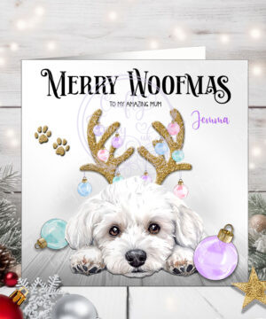 2807 maltese personalised dog antlers christmas card 1